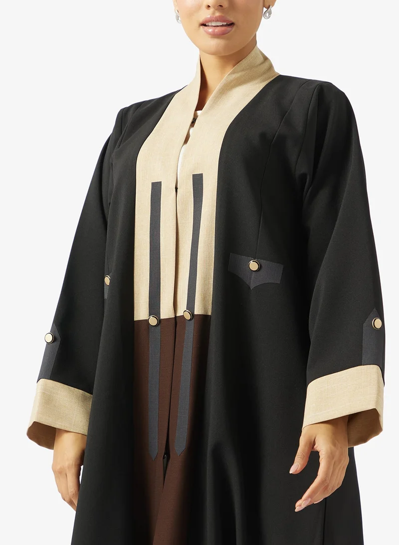 hayas closet  Black Abaya with Button Details and Sheila for Women | Best Price UAE